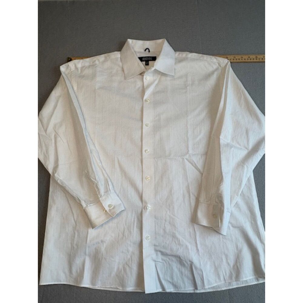 Kenneth Cole Reaction Mens 16.5 32/33 White Striped Dress Shirt 100% Cotton